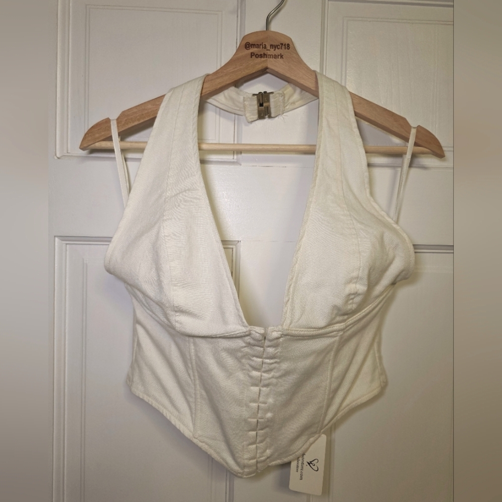 Windsor Corset Linen Blend Halter Top- Size Lg Ivory NWT - Picture 2 of 9